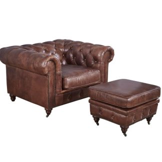 Omega Chesterfield 1 Seater Couch with Ottoman ( Genuine Leather)